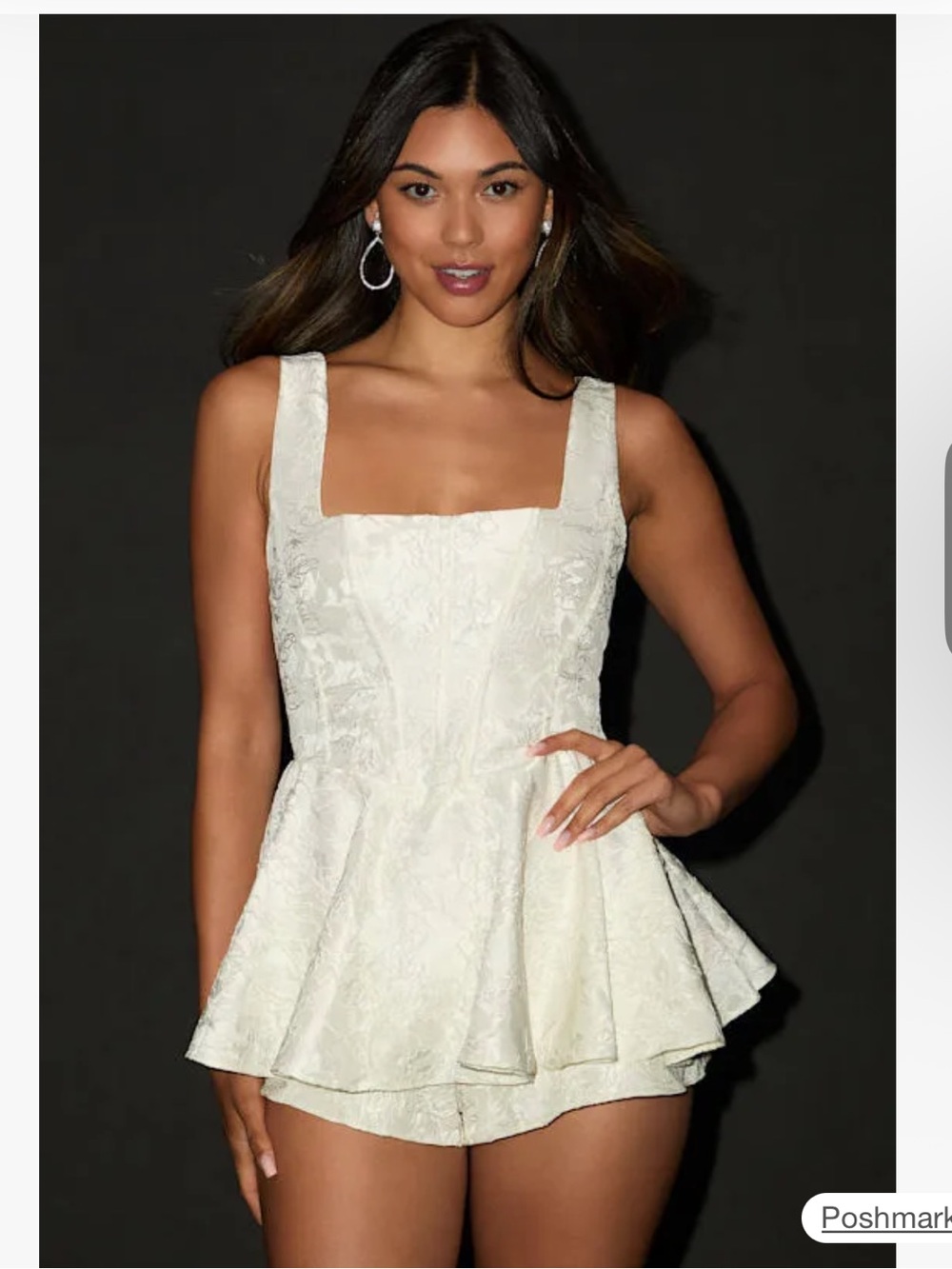 Lulu's Ivory Floral Jacquard Bustier Skort Romper